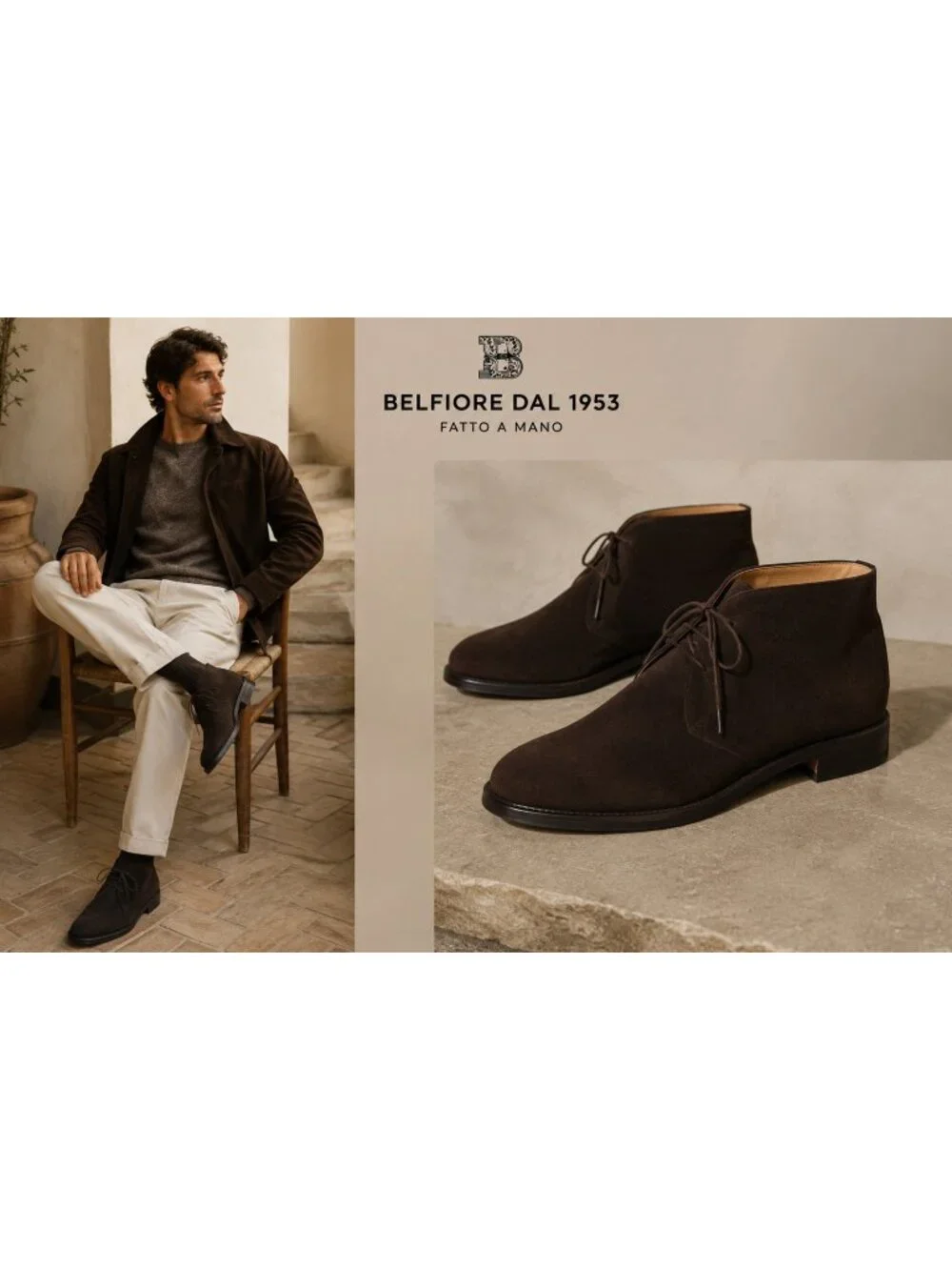 Belfiore dal 1953 Men’s Suede Chukka Boots Dainite Fatto a Mano US 9.5